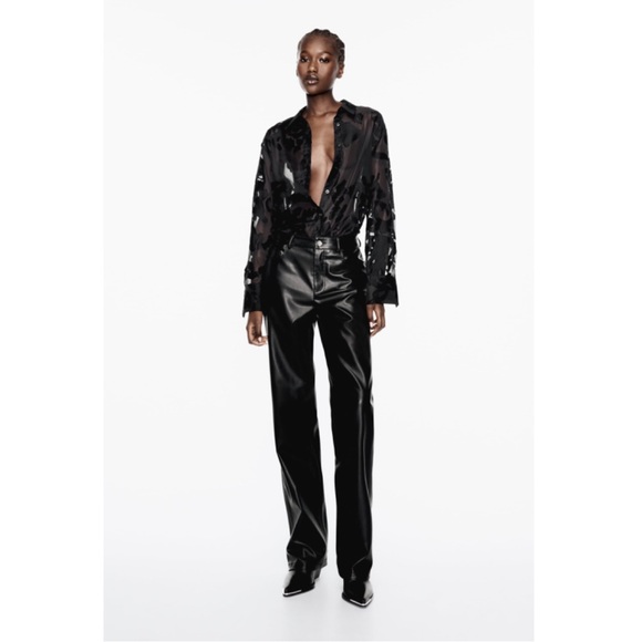 Zara Mixed Fabric Button Down Shirt - Picture 2 of 8